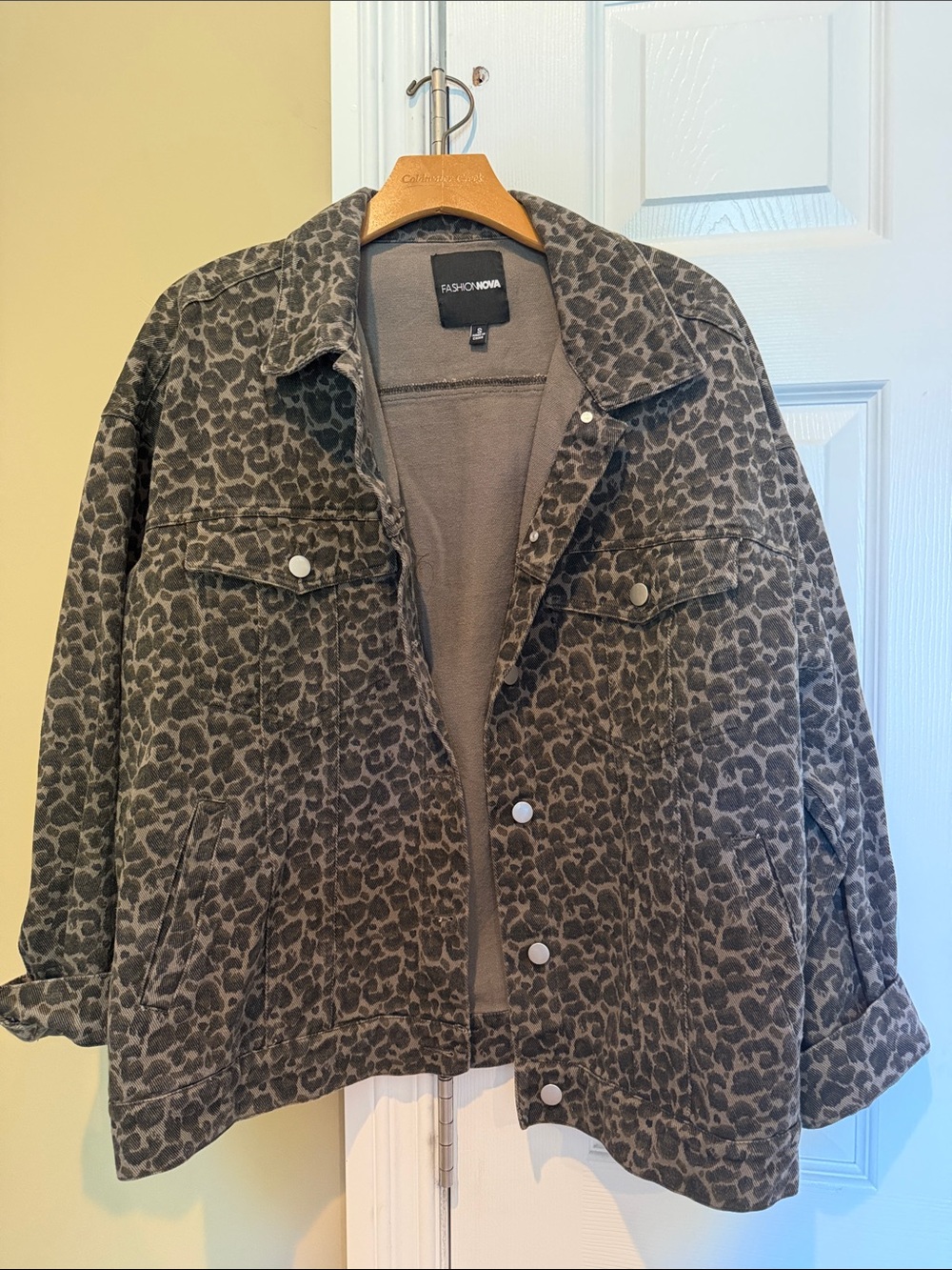 Fashion Nova Olive Leopard Print Oversized Jacket